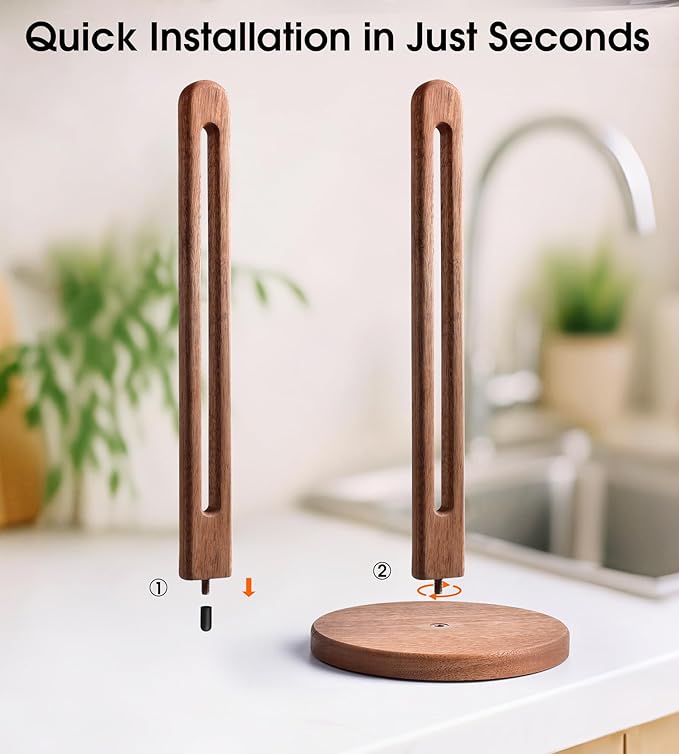 KitchLife Acacia Wooden Paper Towel Holder Countertop, 6.5" Wide Base (Large Size) with Non-Slip Pads, Fits Jumbo Rolls, Freestanding Paper Towel Stand Upgraded Dispenser Organizer