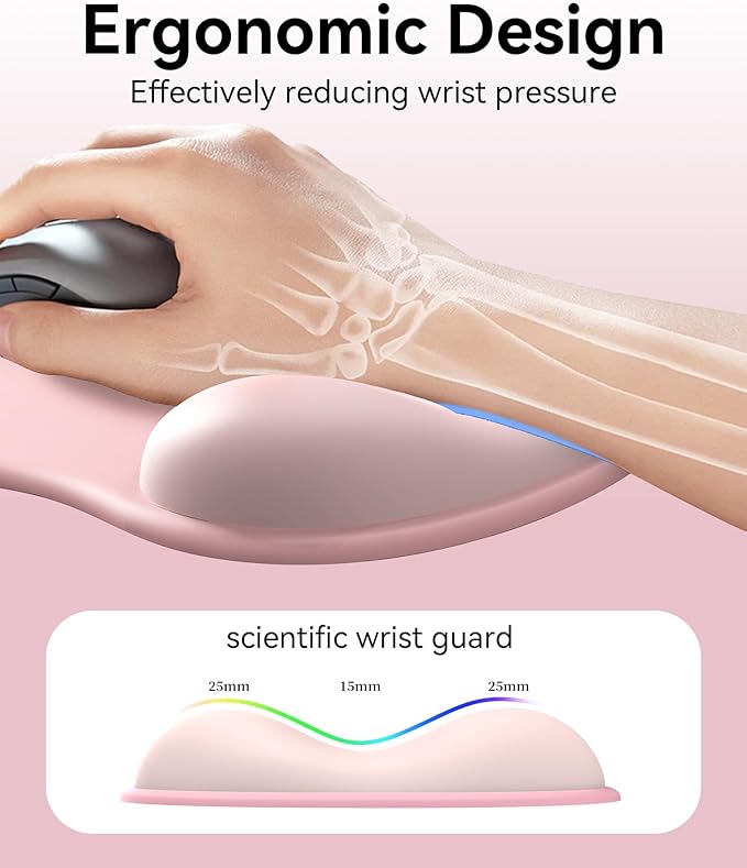 eulps Mouse Pad with Gel Wrist Rest, Ergonomic Comfortable Computer Wrist Support for Laptop, Pain Relief Mousepad with Non-Slip PU Base for Office & Home (Pink)