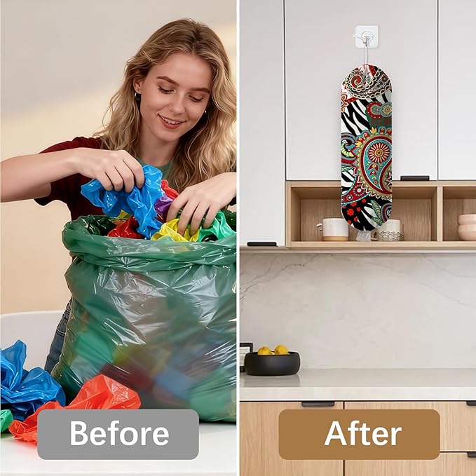 Plastic Bag Holder Bohemian Bag Holder Dispenser, Plastic Grocery Organizer & Wall Mount Paper Trash Bags Saver Storage for Kitchen Home Pantry Decor, Shopping Bags Storage Dispenser