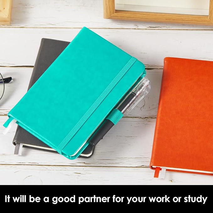 3 Pack Pocket Notebook Notepad with Pen, Mini Small Journal Notebook 3.7" x 5.7" for Women Writing, 408 Pages, Grey Orange Emerald