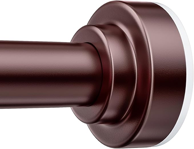 TEECK Shower Curtain Rod, 27-76 inch Adjustable Spring Tension Curtain Rod, Never Rust Anti-Slip Shower Curtain Rod for Bathroom, No Drilling, Never Collapse, Easy to Use, Brown