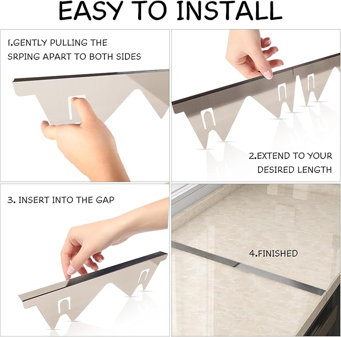 Stainless Steel Stove Gap Covers (2PCS), Stove Gap Filler, Stove Guard for Kitchen Oven Counter Side Gap, Range Trim Kit, Easy Clean and Heat Resistant, Adjustable Length 13.8" to 27.5"