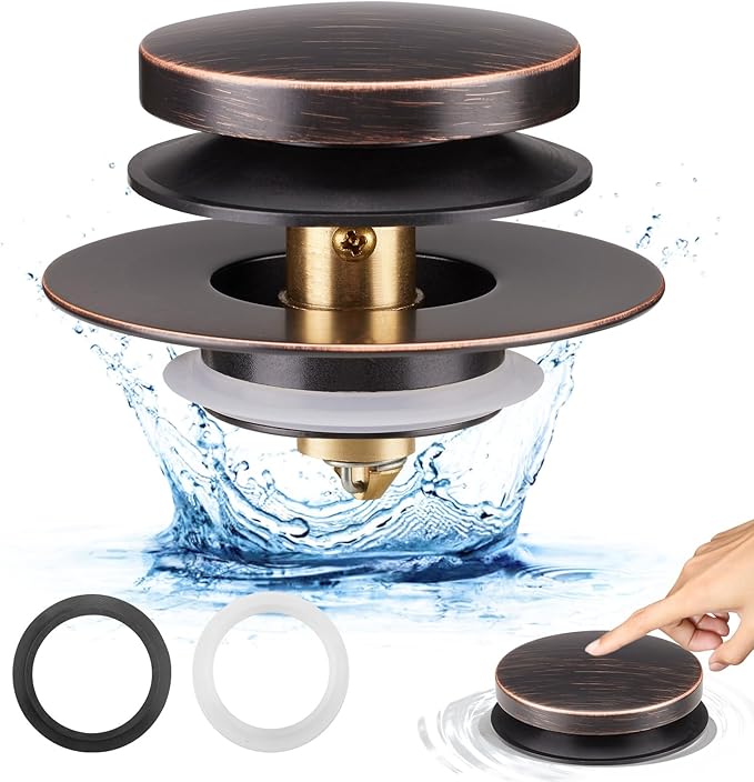 Bathtub Drain Stopper, Uxoz Universal Tub Stopper for Replacing Tip Toe/Trip Lever/Lift&Turn Tub Drain, Bath Tub Drain Stopper Designed for 1.5" to 1.72" Drain Hole with 3 O-Rings, Oil Rubbed Bronze