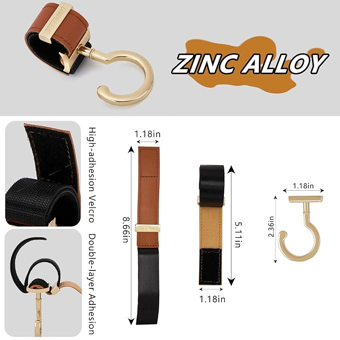 2 Pack Stroller Hooks,Strong Synthetic Leather Hook-and-Loop Fastener&High-Quality Metal Hooks,Universal Bag Clip|360° Rotation, 66lb Capacity,Non-Slip-Fits Wheelchair(Pink-Black)