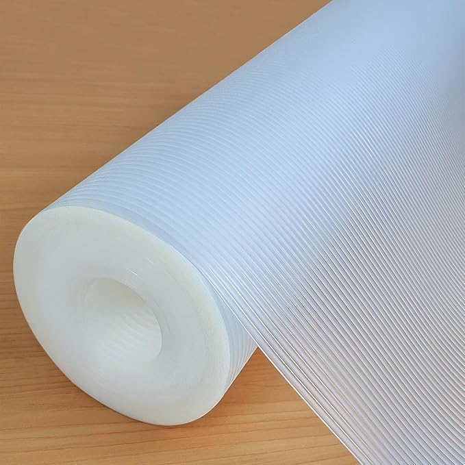Hersvin Shelf Liners 18 in x 20 ft EVA Drawer Mats, Non-Adhesive Cupboard Protector, Kitchen Cabinet Lining Fridge Liner (Clear Stripe, 45.3x610cm)