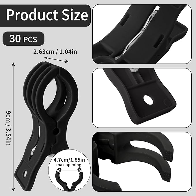 PUGPIU 30 Pack Plastic Black Balloon Arch Clips for Backdrop | 3.5 Inch Heavy-Duty Spring Clamps for Birthday Decor | Crafts | Photo Studios