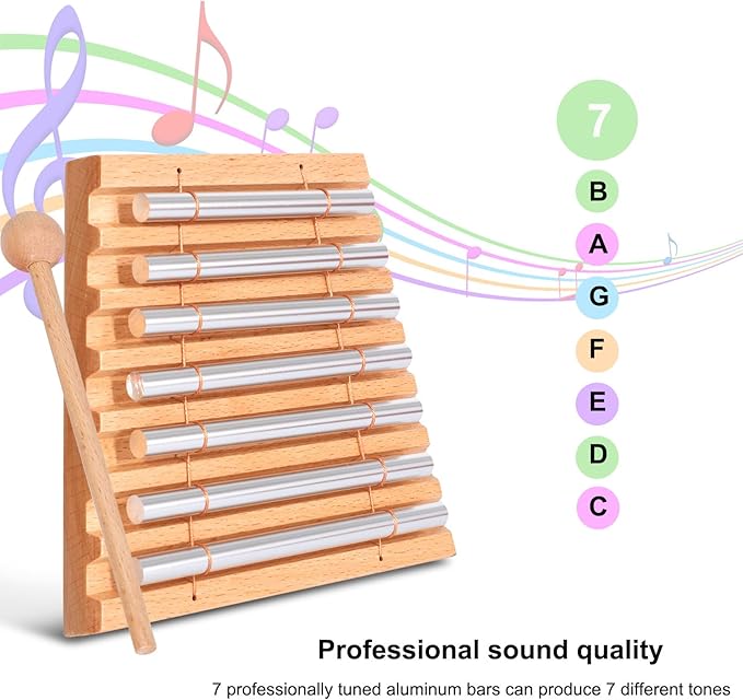 LIEKE 7 Tone Hand Chime Instrument Meditation Chime Mindfulness Bell with Nice Tone For Yoga Meditation Sound Healing Teachers' Classroom Management Tool