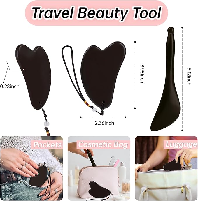 Bian Stone Gua Sha & Acupuncture Scraper, Gua-Sha Facial Body Tools Set for Reduce Puffiness, Acupuncture Scraper for Meridian Pain Relief, SinkCare Beauty Massager as Present for Women, Brown