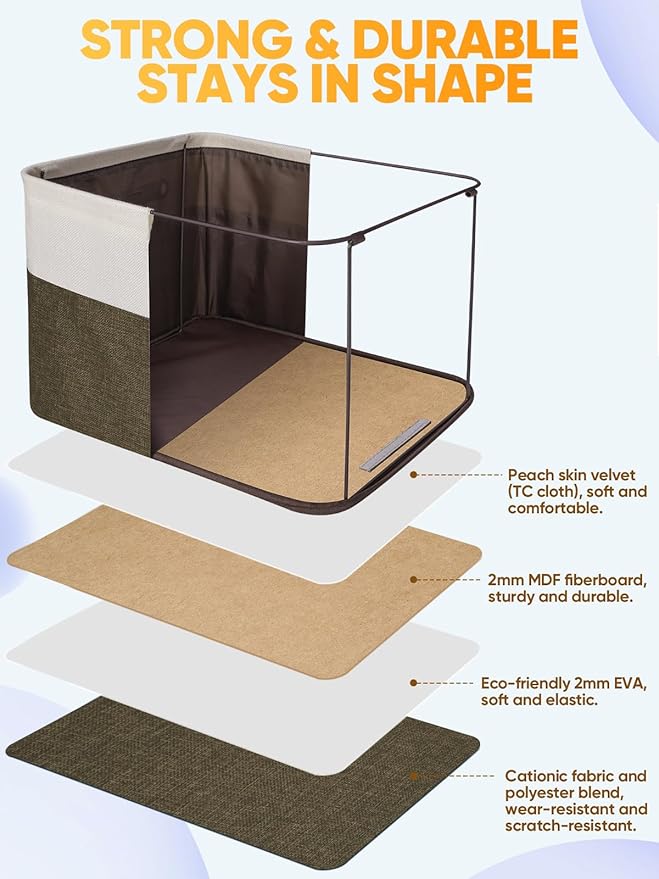 BALEINE 2 Pack Fabric Storage Bins for Shelves, Linen Storage Baskets for Organizing, Decorative Closet Bins for Clothes, Home (Brown, 14''x10''x8.5'')