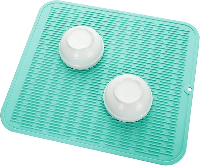 MicoYang Silicone Dish Drying Mat for Multiple Usage,Easy clean,Eco-friendly,Heat-resistant Silicone Mat for Kitchen Counter or Sink,Refrigerator or Drawer Liner Mint XL 18 inches x 16 inches
