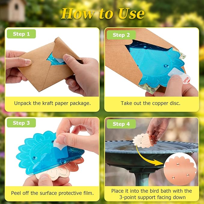 Bird Bath Copper Disk, 1pcs Sunflower Shaped 99.99% Pure Copper Cleaning Disc Plate for Physical Safe Water Purification All-Season for Outdoor Wildlife Bird Bowls Birdbaths Solar