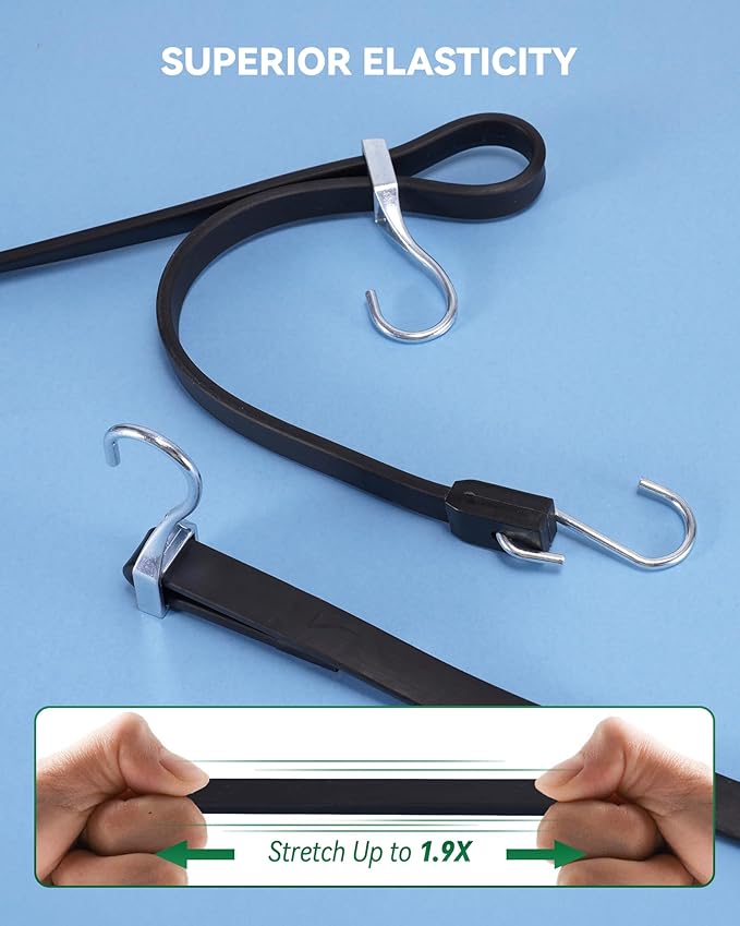 48 Inch Adjustable Rubber Bungee Cords, Easy to Adjust from 6" to 48", Black Bungee Straps with 1.9X Stretch, Rubber Tarp Straps with Crimped S Hooks for Cargo, Tarps, Van, Truck, Motorcycle (8 Pcs)