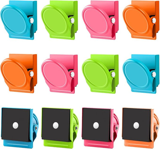 Grtard 12 Pack Magnetic Clip 1.8Inch, Colorful Refrigerator Clip Magnets, Clip with Magnet, Heavy Duty Refrigerator Magnets, Magnet Clips for Whiteboard, Fridge, Note List, Photo Displays, Locker