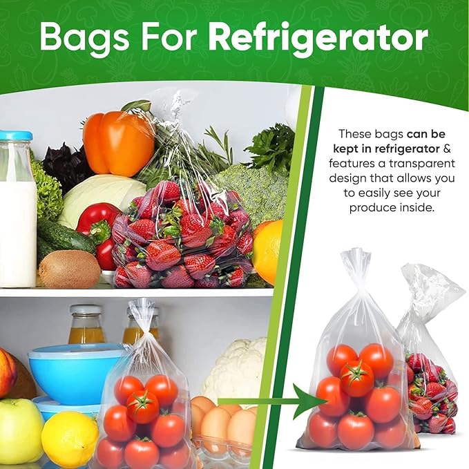 60-Pack (30M, 30L) – Reusable Produce Bags For Refrigerator with Twist-Ties, Keeps Fruits, Vegetables & Herbs Fresh Longer, Reusable Vegetable Bags, Extend Shelf Life