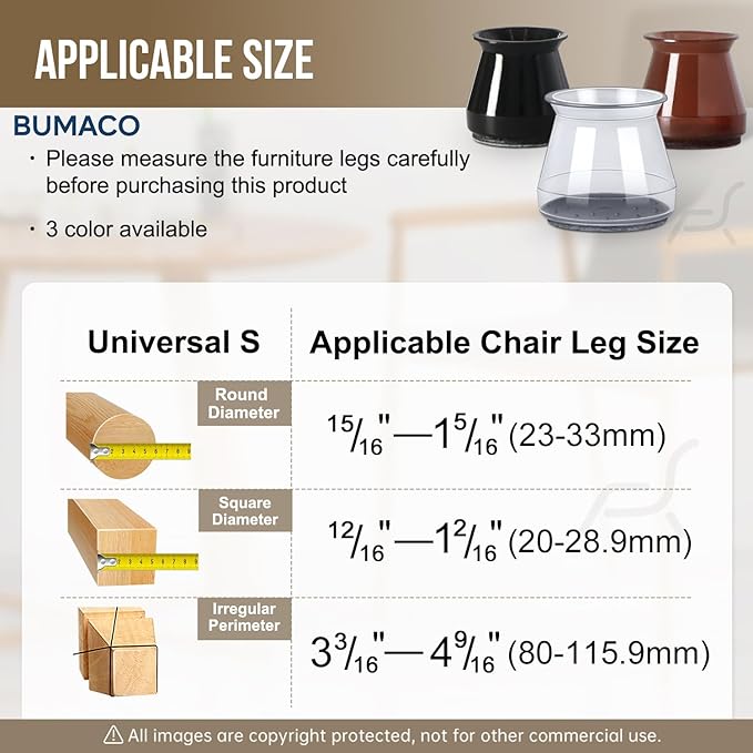BUMACO 40Pcs Chair Leg Floor Protectors Chair Leg Protectors for Hardwood Floors Silicone Pads Covers to Protect Floors Clear Universal S (15/16" to 1-5/16")