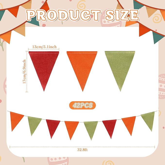 HESTYA 42 Pieces Colorful Pennant Banner Flag Orange Red Green Bunting Triangle Banner for Classroom School Carnival Birthdays Garland Outdoor Events Party Hanging Decorations