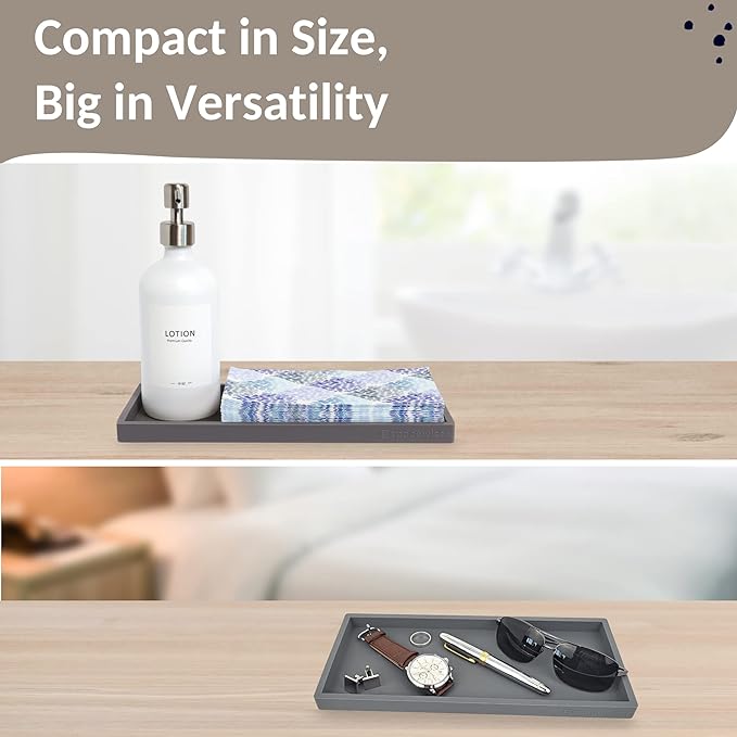 Spacewiser Countertop and Vanity Tray - 2 PC Large 11.7" Silicone Bathroom Trays, Counter Organizer, Dish Soap Sponge Holder Kitchen Sink Tray Organizer, Sink Caddy Toothbrush Key Kitchen Soap Trays