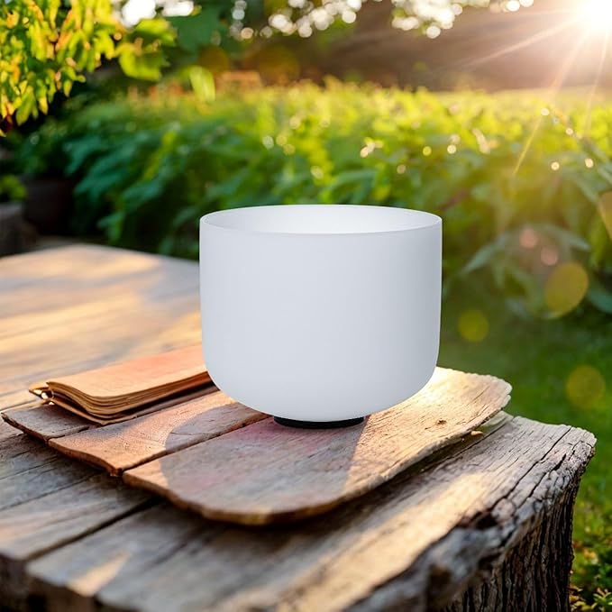 11 inch White D Note Sacral Chakra Quartz Crystal Singing Bowl, for Healing Mindfulness Meditation Yoga Sound Baths, with Rubber Mallet O-ring