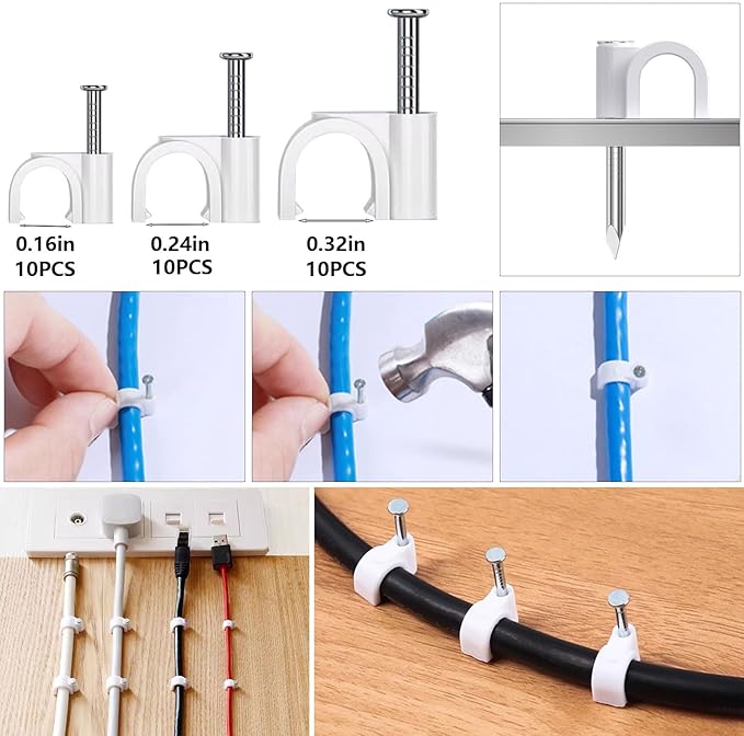 ELII 327PCS White Cable Management Kit: 4 Cable Sleeves, 65 Cable Clips with 13 Cord Holders, 20+5 Roll Cable Organizer Straps, 200 Fastening Cable Ties, 20 Cable Zip Tie Mounts for Computer (White)