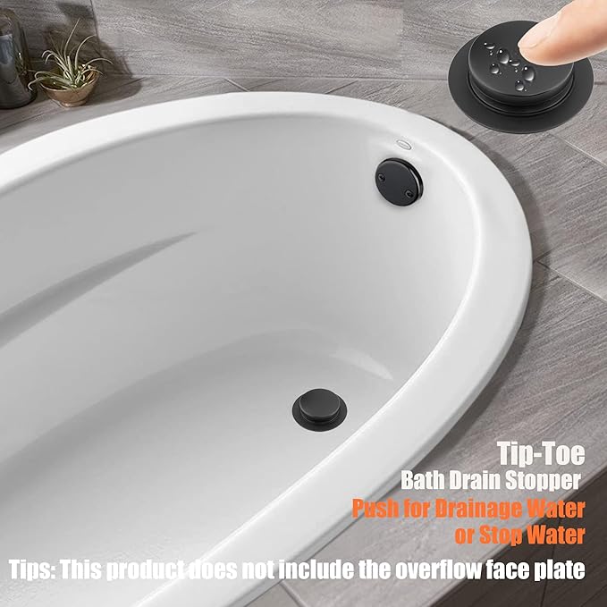 Artiwell Tub Drain, 2 in 1 Pop-up Bathtub Plug with Hair Catcher, Easy Installation Bath Drain Stopper with Strainer, MATT Black