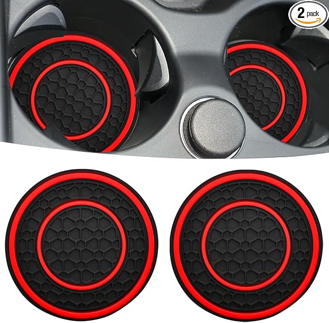Car Cup Coaster Universal Automotive Waterproof Non-Slip Cup Holders Sift-Proof Spill Holder Car Interior Accessories 2 Pack Black & Red