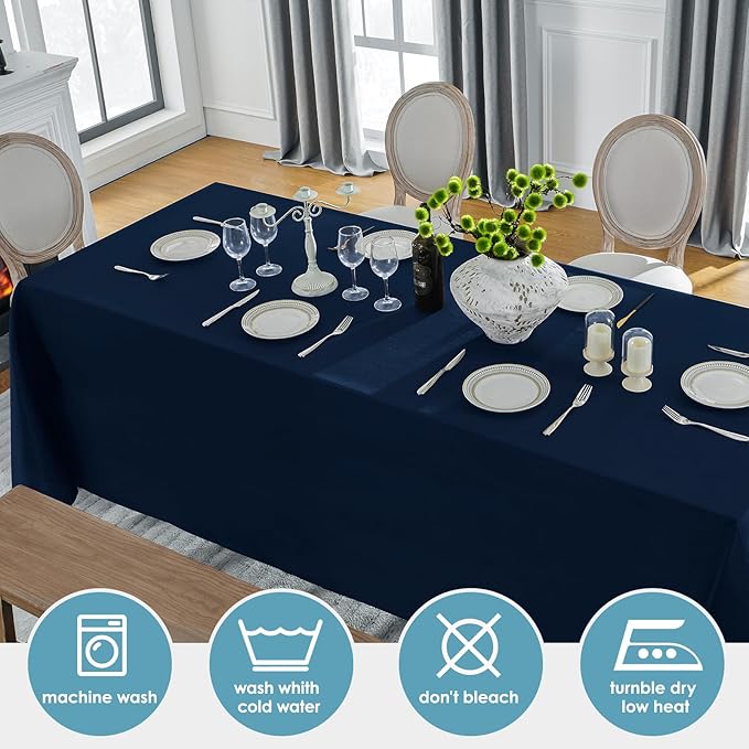 VidaFete Tablecloth 2 Pack 90 * 132inch Rectangle Table Cloth Polyester, Stain Wrinkle Resistant Rectangular Polyester Table Cover for Kitchen Dining Party Wedding Buffet Decoration (Navy Blue)