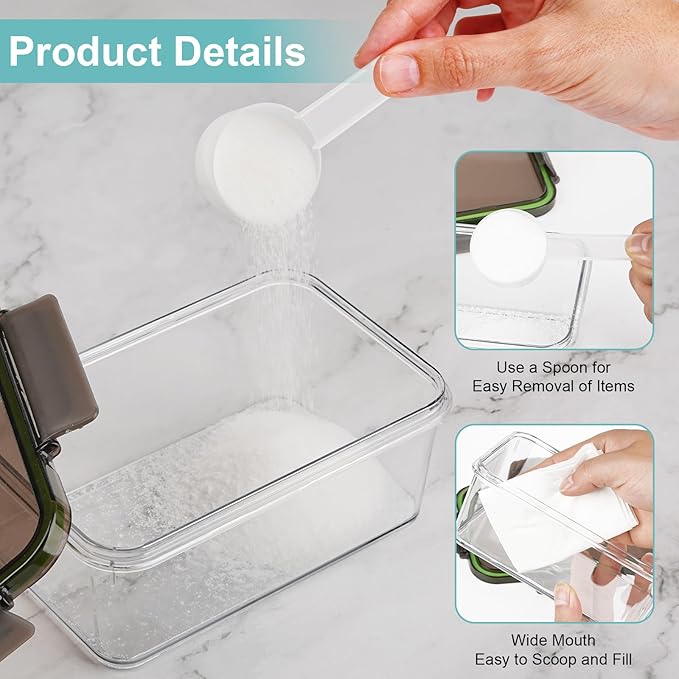 MYITYARD Laundry Pods Container 3 Pack, Clear Powder Detergent Storage with Scoops and Sealing Lid - Dryer Sheet Holder for Laundry Room Organization