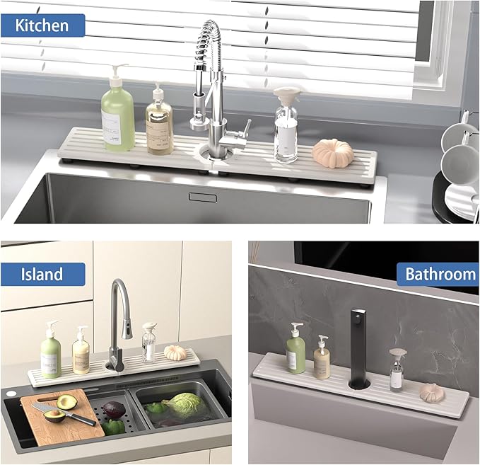 Stone Faucet Mat for Kitchen Sink, Water Absorbing Sink Water Splash Guard, Fast-Drying Kitchen Sink Faucet Mat, Durable Protector and Stone Drying Mat for Kitchen Counter & Bathroom Sink