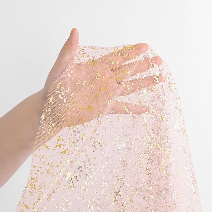 Horaldaily Pink Gold Gauze Tablecloth 52x70 Inch Rectangular, Golden Sequin Glitter Metallic Foil, Sheer Tulle Cheesecloth for Wedding Baby Shower Ceremony Birthday