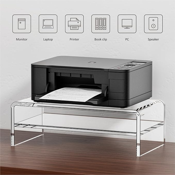 Acrylic Monitor Stand, 2-Tier Clear Monitor Riser Computer Stand for Office, Home, 5.12 Inches High PC Desk Stand for Keyboard Storage, Premium Platform for Laptop Printer TV Screen