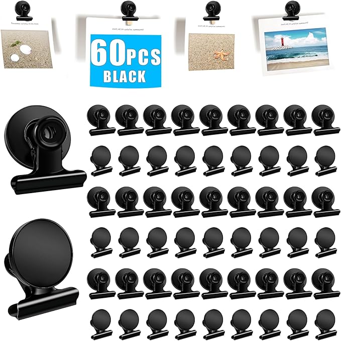 DIYMAG Magnetic Clips 60 Pack Fridge Magnets Paper Clips for Hanging Photo Heavy Duty Holder Party Graduation Collage Picture Display DIY Clip for Refrigerator Whiteboard Office Classroom Black