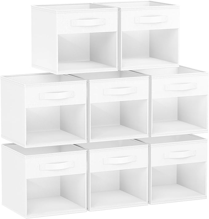 DIMJ Storage Cubes, Cube Storage Bin, 8 Pack Foldable Storage Baskets with Window, Closet Storage Bins with Handle, 11x 11 inch Storage Cubes for Clothes, Toys, Books (White)
