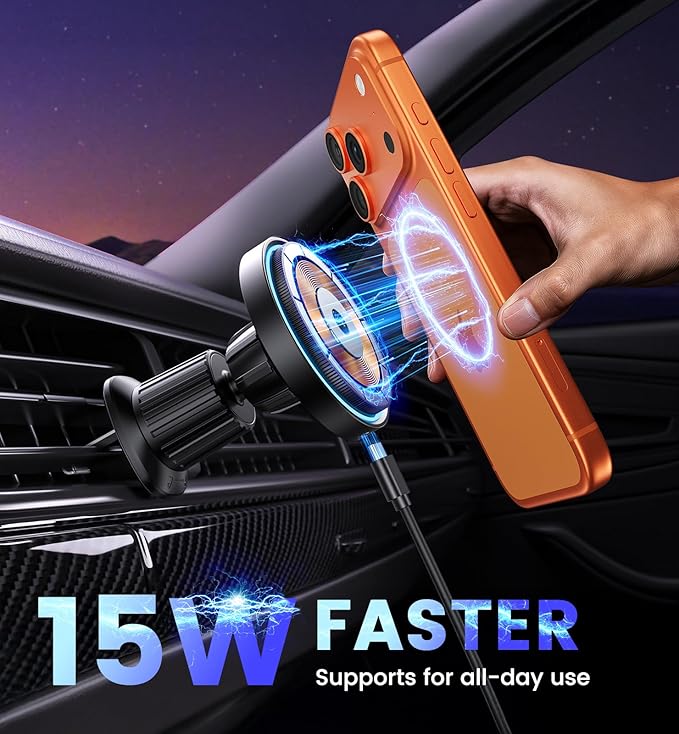 Mag-Safe Car Mount Charger 15W Magnetic Wireless Car Charger for iPhone 17 Accessories Magnetic Phone Holder for Car 3 in 1 Mag Safe Car Mount for iPhone17Pro/16/15/14/13/12 Series Gifts for Men Women