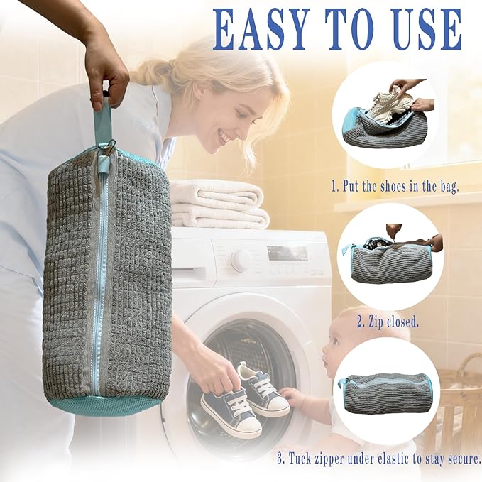 CAIMOREE Shoe Washing Machine Bag, 2pcs Laundry Shoe Bag with Self-locking Zipper for Washer and Dryer, Reusable Sneaker Bag for Gym, Tennis, Sports Shoes, Protects Shoes & Washing Machine (Grey)