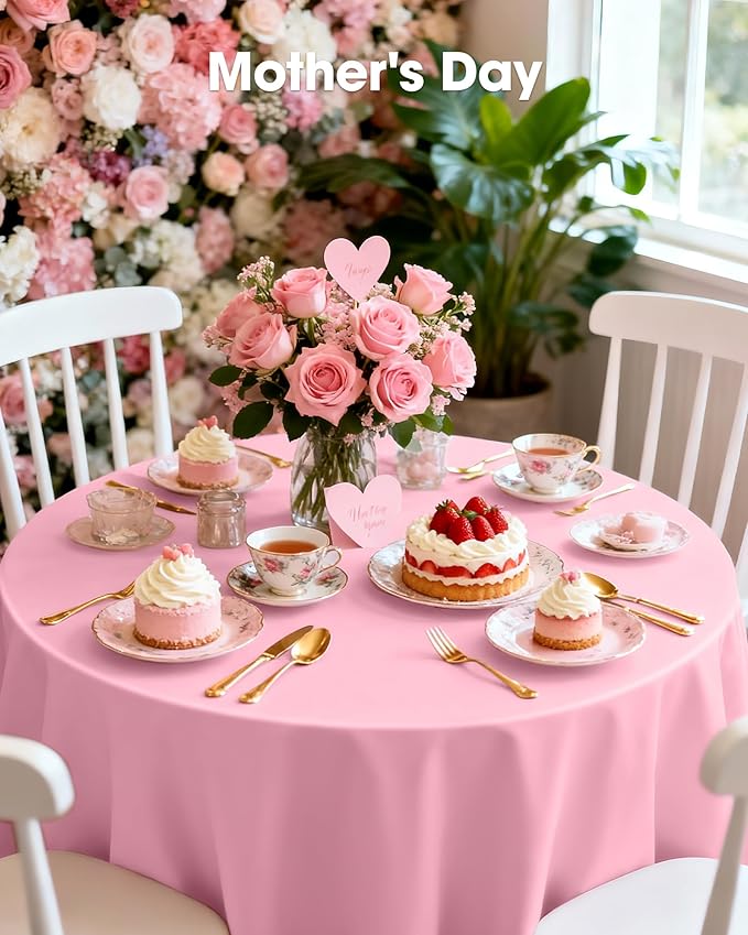 Pureegg Plastic Table Cloth Disposable 10 Pack, 84'' Round Table Cloths, Easter Party, Valentines, Mothers Day Decorations, Tablecloths, Round, Pastel Plastic Cover, Leakproof & Sturdy, Pink