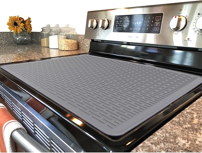 YUHFERA Stove Top Cover for Electric Stove - Silicone Stove Mat for Glass Top, Glass Cooktop Protector, XL Dish Drying Mats for Kitchen,Oven Covers for Electric Stove (Gray,30 x 21)