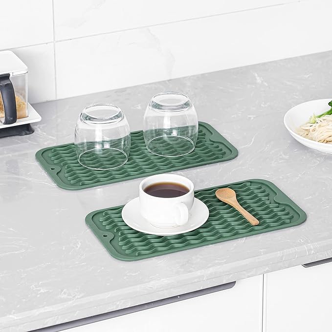 MicoYang Silicone Dish Drying Mat for Multiple Usage,Easy clean,Eco-friendly,Heat-resistant Silicone Mat for Kitchen Counter or Sink,Refrigerator or Drawer Liner Green S 12 inches x 6 inches