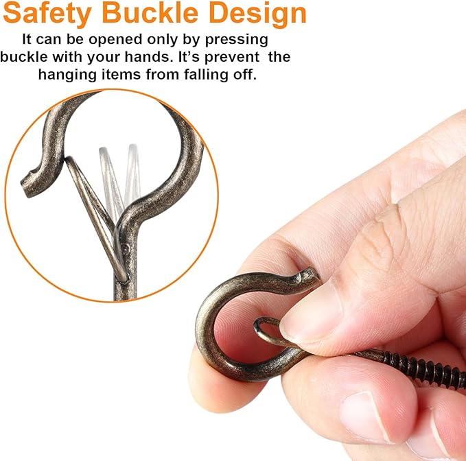 36 PCS Q-Hanger Hooks, Screw Hooks for Outdoor String Lights, Safety Buckle Design Cup Eye Hook for Hanging Christmas Lights, Plants, Mounted on Wall Ceiling, Includes 1 Wing Nut Driver, Copper
