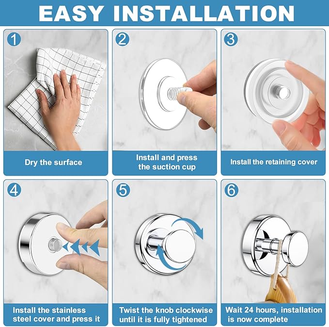 Suction Cup Hooks for Glass Window, Mirror, Wreaths - Shower Hooks for Inside Shower, No Drill Towel Hooks for Bathrooms, Bath Robe Coat Looafh Hook for Hanging - Chrome(2 Pack)