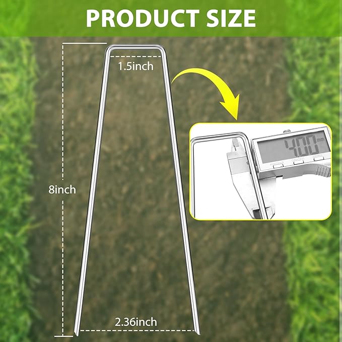 Landscape Staples 8 Inch, 12/25/50/100 Pack U-Shaped Galvanized Garden Stakes, 8 Gauge Heavy Duty Ground Stakes for Outdoor Decorations, Fixed Irrigation Tubing, Fence, Weed Barrier Fabric