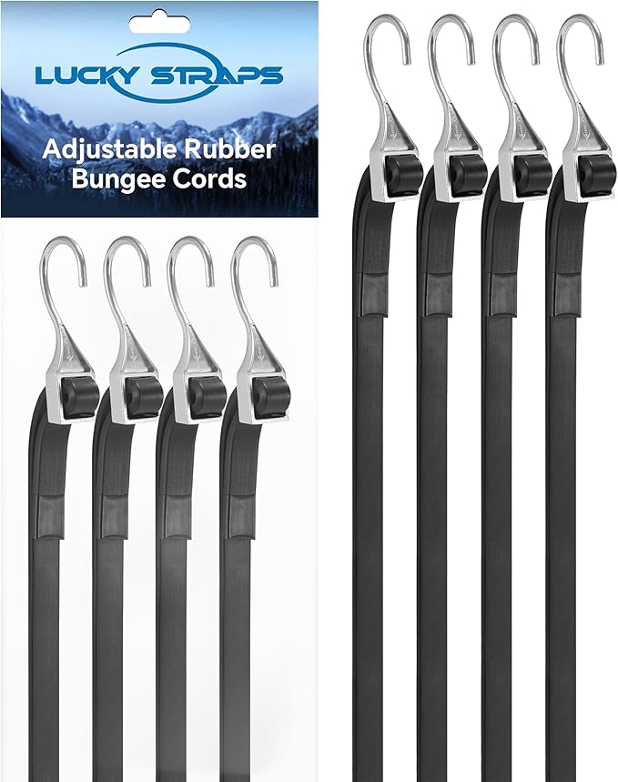 48 Inch Adjustable Rubber Bungee Cords, Easy to Adjust from 6" to 48", Black Bungee Straps with 1.9X Stretch, Rubber Tarp Straps with Crimped S Hooks for Cargo, Tarps, Van, Truck, Motorcycle (8 Pcs)