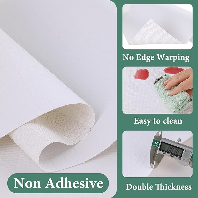 Drawer and Shelf Liner for Kitchen Cabinet: 12 in X 20 Ft Non-Slip Waterproof Shelf Paper, Non-Adhesive Refrigerator Liners, White Easy Liners for Bathroom Cupboard with Knife Tape Measure