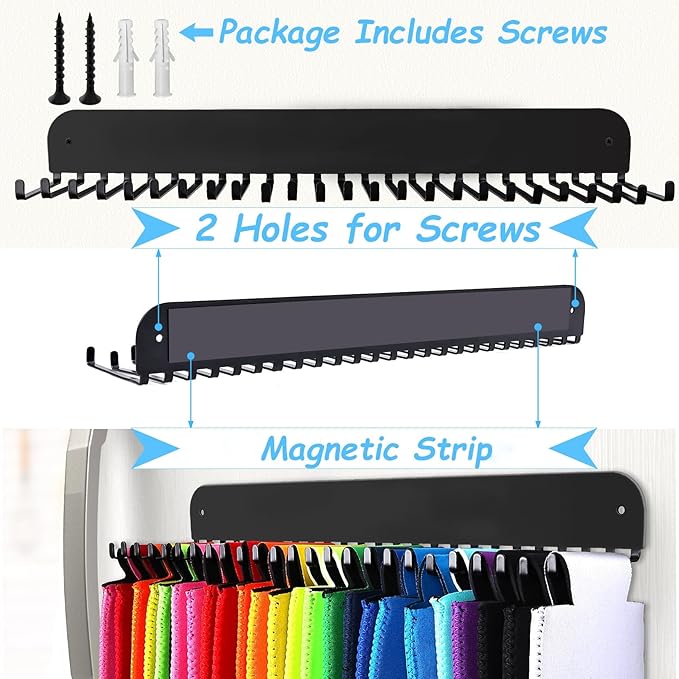 Can Cooler Sleeves Holder Magnetic for Fridge, Beer Sleeves Dispenser Organizer for Storage w/ 25 Hooks, with Screws for Wall Mounted, for Holidays Wedding Party