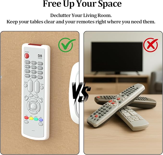 Magnetic Remote Control Holder Wall-Mounted Remote Holder Adhesive Strips Easy Installation for TV, Fan, and AC Remotes to Organize Home & Office (6 Pack)