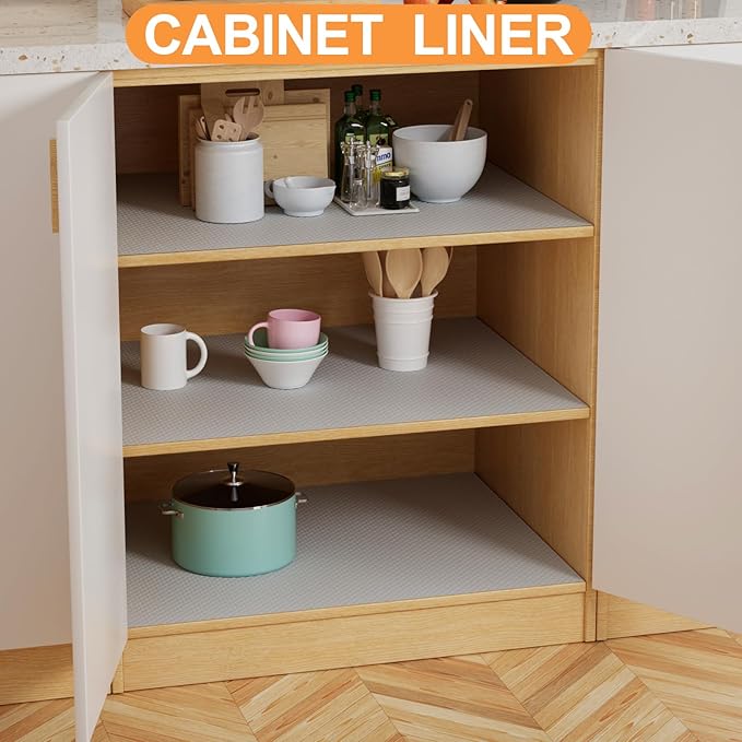 FLPMIX Shelf Liner Light Gray: Waterproof Kitchens Drawer Mat 15 X 240 Inch - Easy to Cut Pantry Cabinets Liners for Cupboard