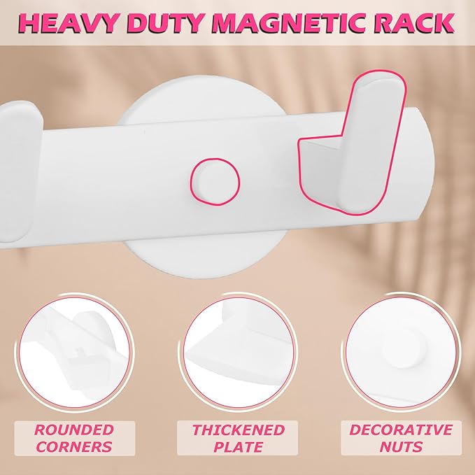 ULIBERMAGNET White Magnetic Coat Rack, Heavy Duty Magnetic Coat Holder with 5 Hooks, Anti-Slip Strong Magnetic Hanger for Refrigerator, Metal Cabinet, Entryway, Hanging Coats, Jackets, Umbrellas, Scarves, Bags