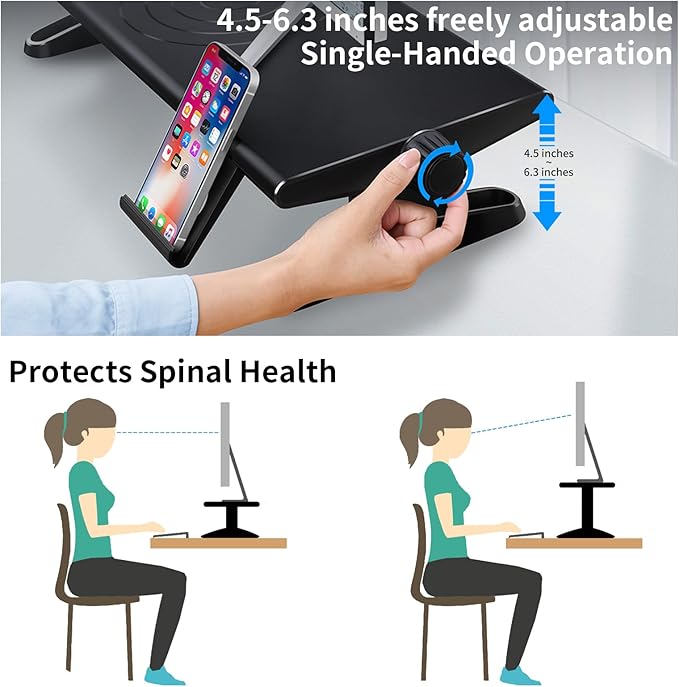NIFBANG Computer Monitor Stand Riser for Desk,4.5-6.3 Inches Freely Height Adjustable with Cellphone Holder,Multi-Purpose Desktop Organizer Monitor Stands Riser for Computer,Laptop,Printer,TV (BLack)