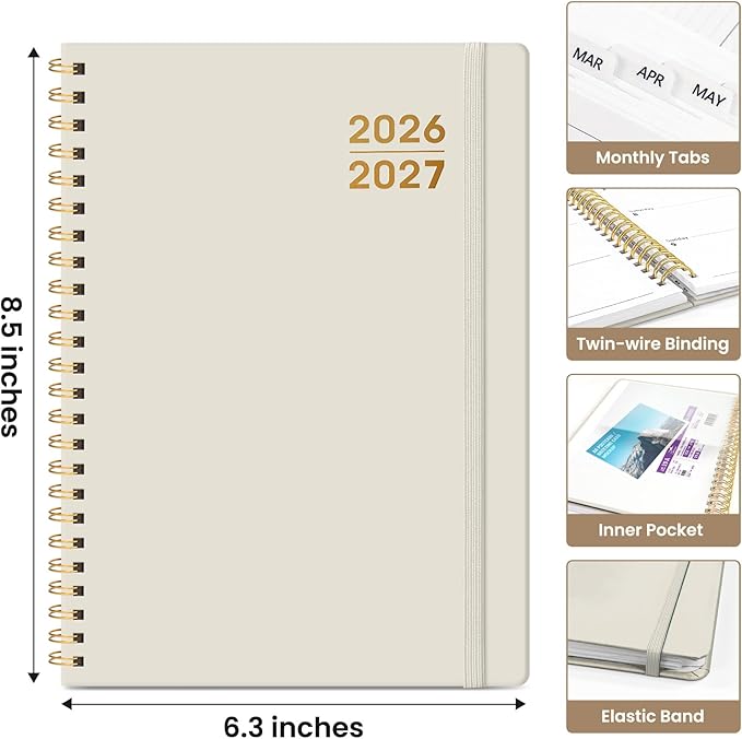 Planner 2026-2027 for Women & Men, Set of 3, Academic Monthly and Weekly Calendar Planner, Jul 2026 - Jun 2027, A5 (6.3" x 8.5"), Teacher Student Planning Book with Tabs, Ideal for Office School Supplies - 3 Beige