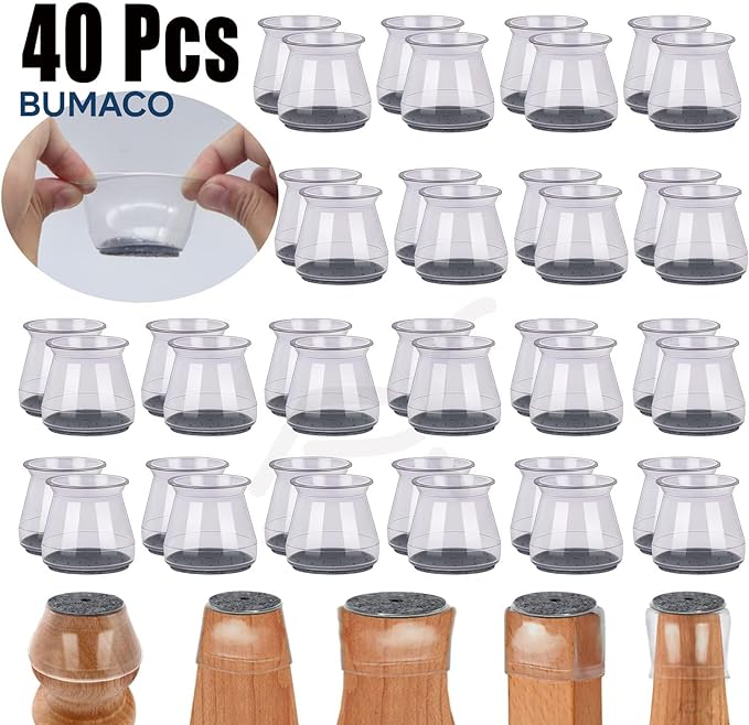 BUMACO 40Pcs Chair Leg Floor Protectors Chair Leg Protectors for Hardwood Floors Silicone Pads Covers to Protect Floors Clear Universal S (15/16" to 1-5/16")