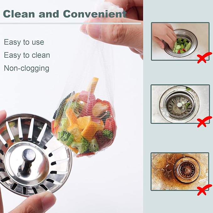 400 PCS Disposable Mesh Sink Strainer Bags, Kitchen Sink Strainer Mesh Bag, Kitchen Sink Drain Strainer, Scalability, Non-Clog, Keep Your Sewer Lines and Garbage Disposal Safe
